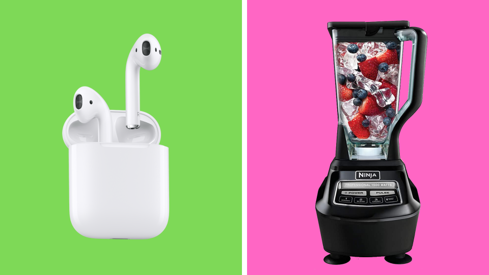 Weekend savings are here with a sleek pair of Apple AirPods and Ninja's powerful kitchen blender. (Photo: Amazon)