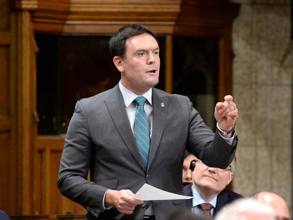 NDP MP Alistair MacGregor rises during Question Period on Parliament Hill, in Ottawa on Friday, Feb. 17, 2017. 