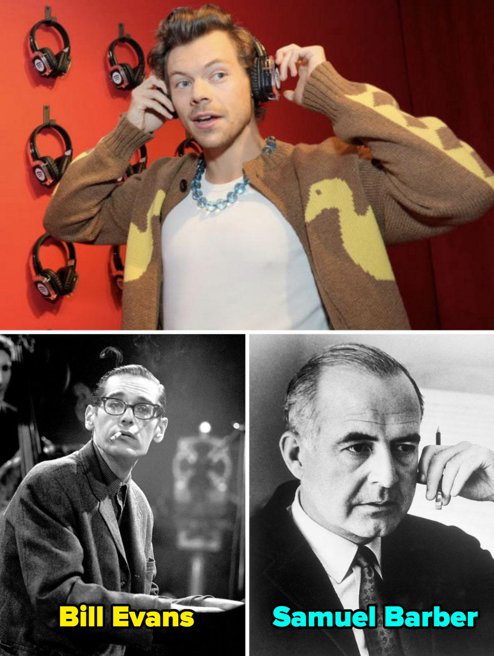 Styles at "Harry's House" release party; Evans performing in 1965; Barber posing for a portrait in 1966