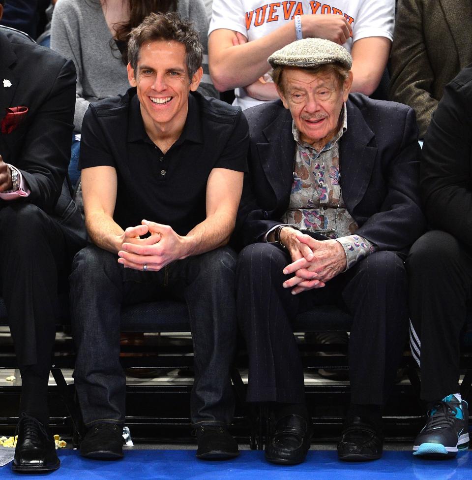 Ben Stiller and Jerry Stiller at a basketball game