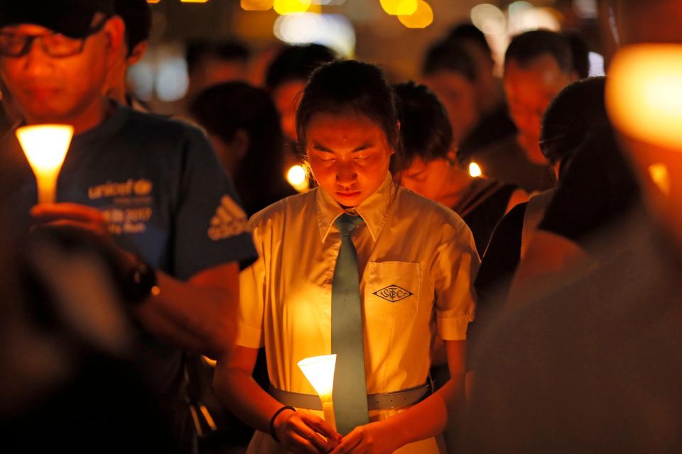 More than 100,000 people gathered last year in Hong Kong's Victoria Park for a candlelight vigil honoring those killed in Beijing's Tiananmen Square in 1989.