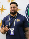 <p>Manti Te’o, former Notre Dame football star and subject of Netflix’s sports documentary <em>UNTOLD: The Girlfriend Who Didn’t Exist</em>, welcomed son Kyro Aumua Te’o on Jan. 16 with his wife, Jovi Nicole. “Welcome my little King. We’ve all been waiting for you!” Jovi captioned the sweet <a href="https://www.instagram.com/p/Cnf2L8Fj83P/" rel="nofollow noopener" target="_blank" data-ylk="slk:Instagram announcement;elm:context_link;itc:0;sec:content-canvas" class="link ">Instagram announcement</a>.</p> <p>Kyro joins big sister Hiro, born in Aug. 2021.</p>