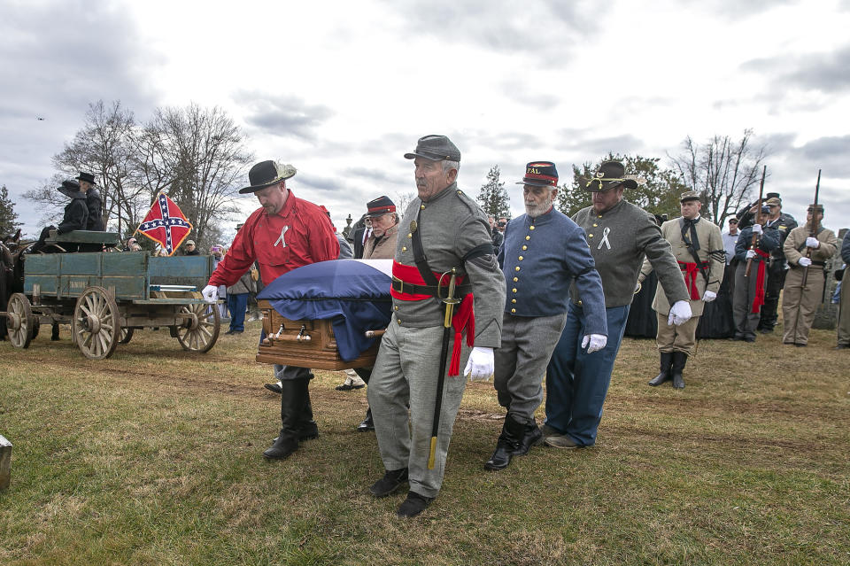 The remains of Civil War Gen. A.P. Hill are interred at Fairview Cemetery in Culpeper, Va., Saturday, Jan. 21, 2023. (Peter Cihelka/The Free Lance-Star via AP)