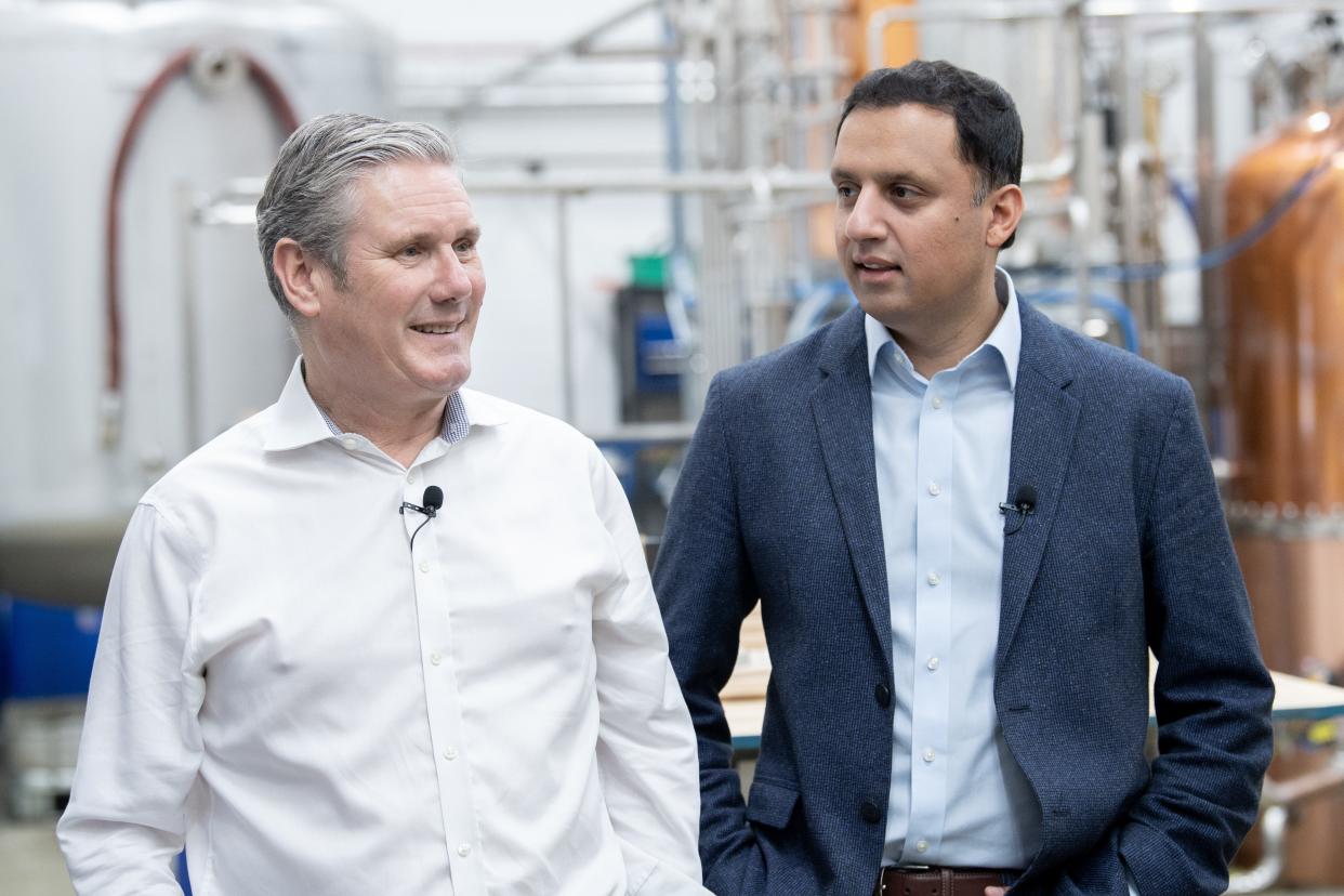Anas Sarwar (right) has credited Sir Keir Starmer’s leadership of Labour with the party’s Rutherglen and Hamilton West victory (PA Wire)