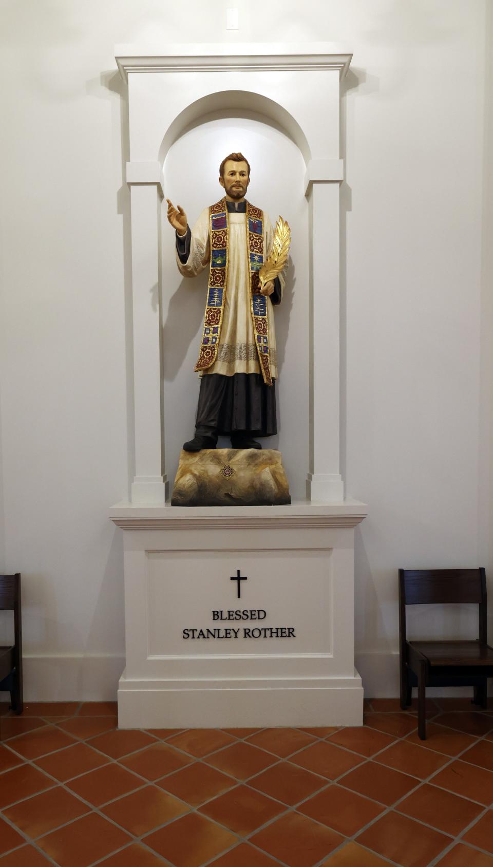 Inside the chapel at Blessed Stanley Rother Shrine church, Sacred Heart Church in Oklahoma City.