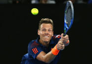 Tennis - Australian Open - Melbourne Park, Melbourne, Australia - 20/1/17 Czech Republic's Tomas Berdych hits a shot during the Men's singles third round match against Switzerland's Roger Federer. REUTERS/Edgar Su