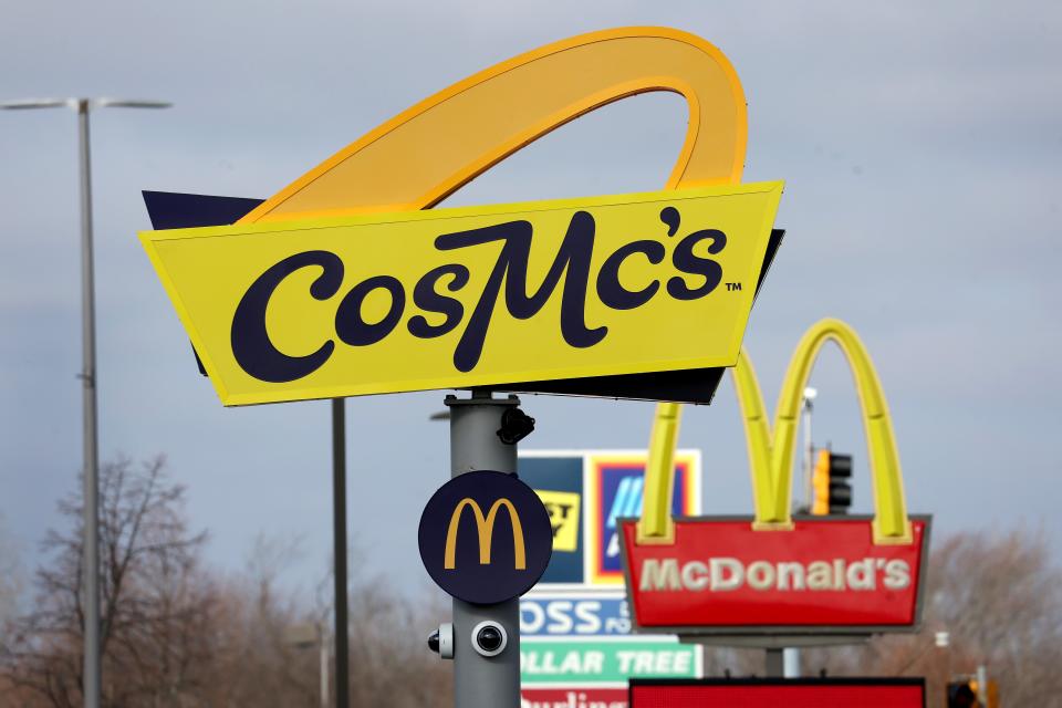 A sign hangs outside of a CosMc's restaurant, a concept recently launched by McDonald’s on December 11, 2023 in Bolingbrook, Illinois.