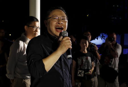 Occupy Central movement founder Benny Tai speaks as he attends a rally with pro-democracy supporters outside the Legislative Council in Hong Kong, China June 17, 2015. REUTERS/Liau Chung-ren