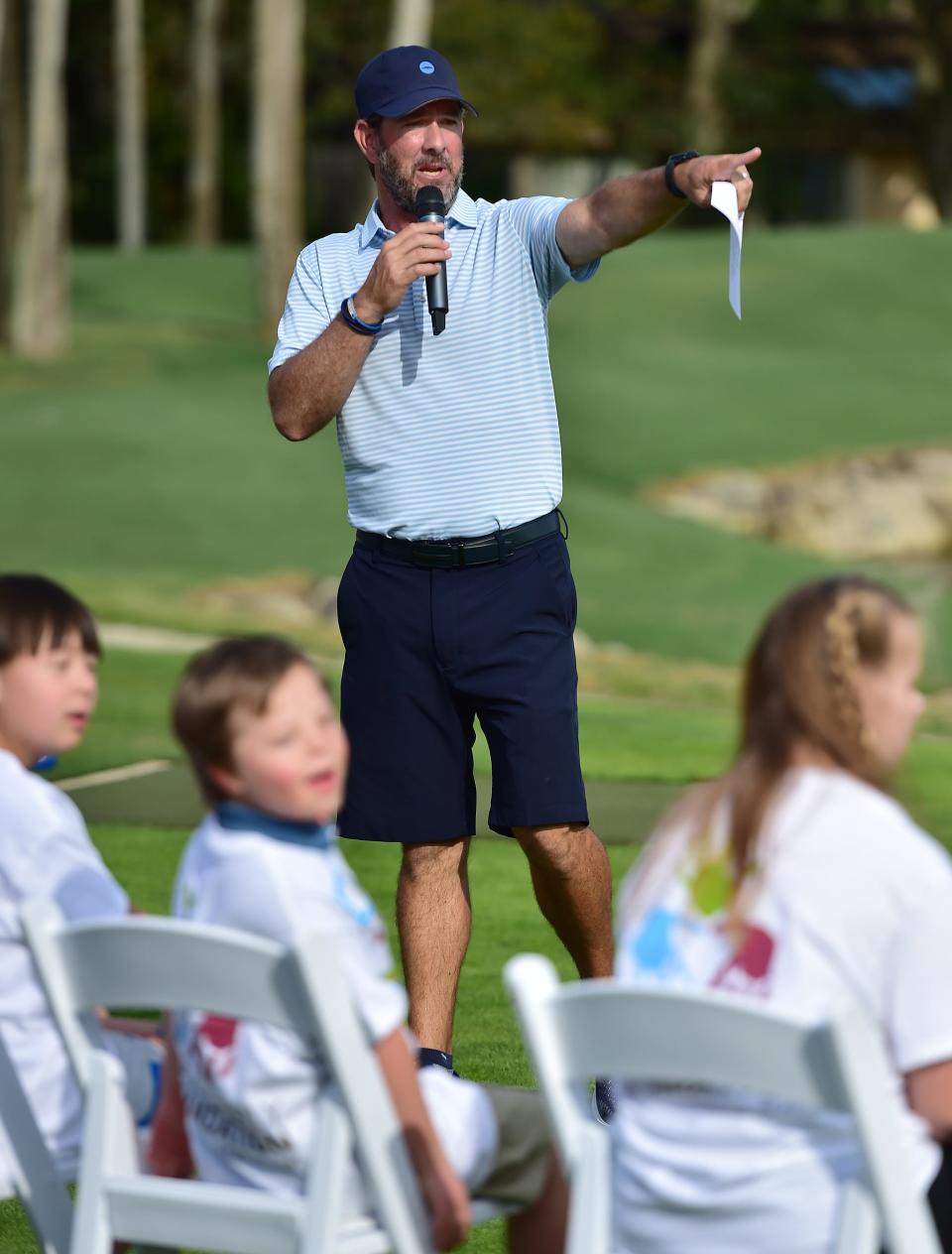 Paul Tesori thanks supporters during one of the All-Star Kids Golf Clinics in 2022 at The Yards in Ponte Vedra Beach.