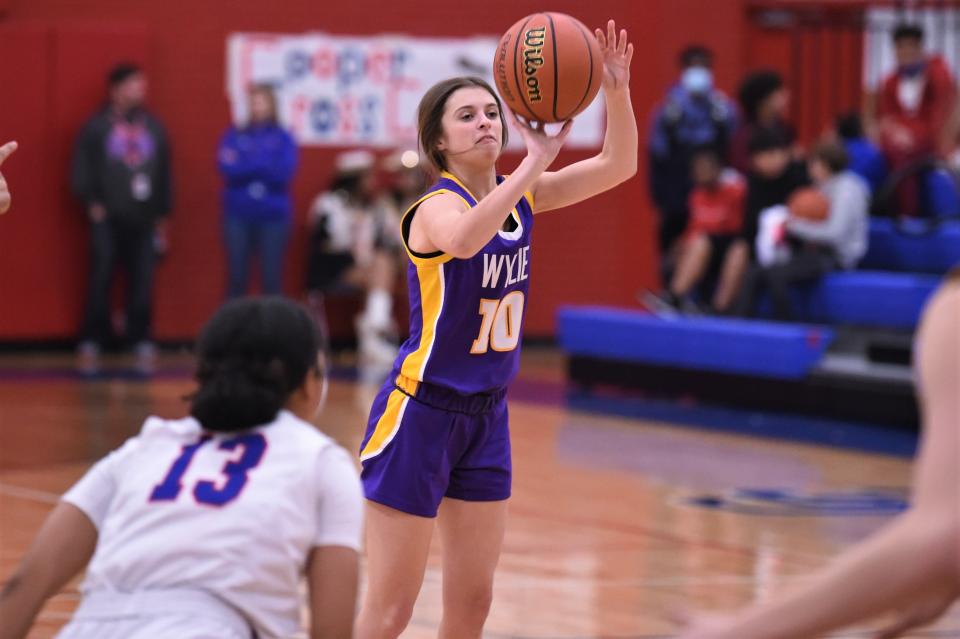 Wylie's Caroline Steadman (10) takes a shot during Friday's Southtown game against Cooper. Steadman knocked down three 3-pointers to finish with a game-high 16 points in the 52-44 win.