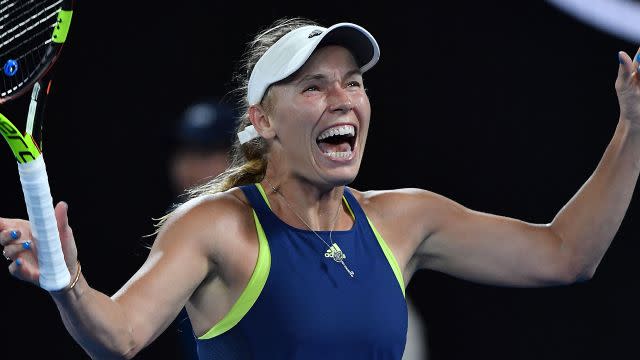 Wozniacki finally wins one. Image: Getty