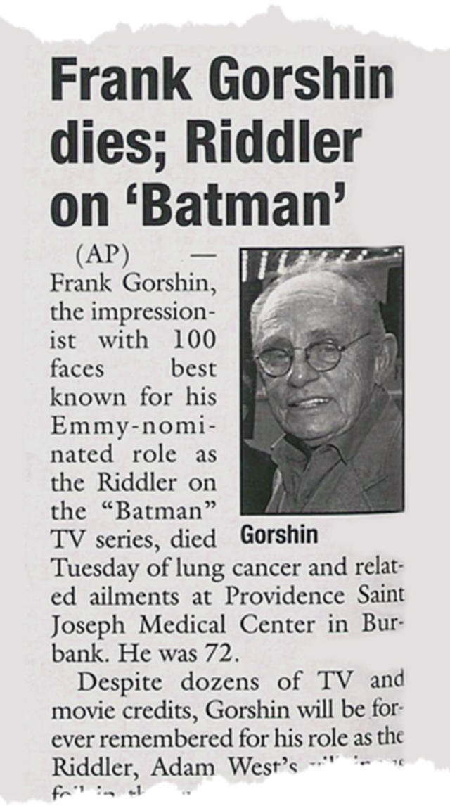 Hollywood Flashback: In 1966, Frank Gorshin Was Batman's Original Riddler