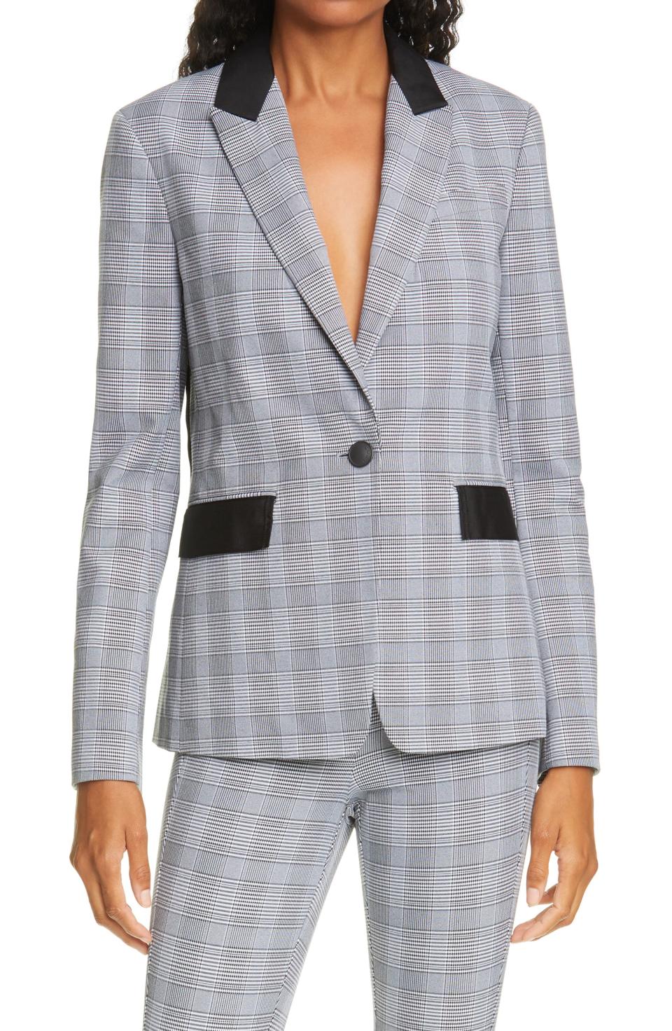 Rylie Glen Plaid Grosgrain Trim Blazer