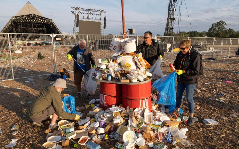 About 300 staff got down to Worthy Farm early Monday morning to begin picking up litter left by festival-goers