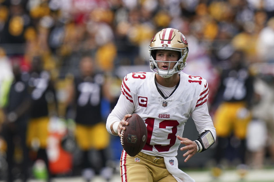 Brock Purdy has the starting job to himself after the 49ers traded Trey Lance. (AP Photo/Matt Freed)