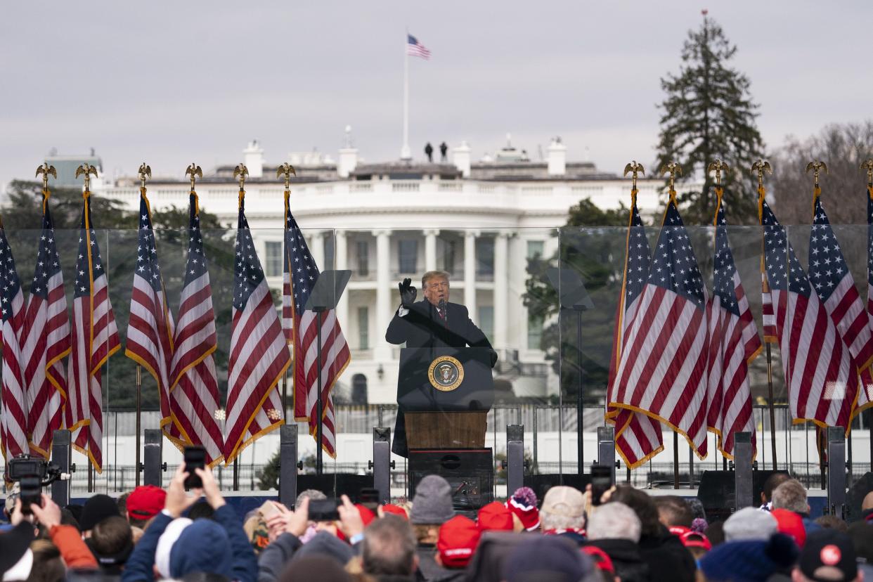 President Donald Trump speaks during a rally protesting the Electoral College certification of Joe Biden as President on Wednesday, Jan. 6, 2021, in Washington.