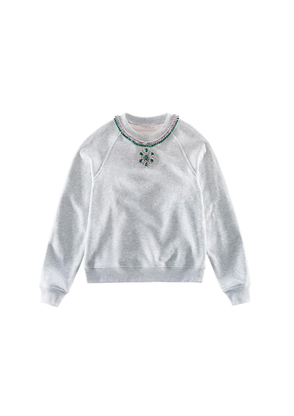 Crewneck embellished sweater in grey, $159. (PHOTO: H&M)