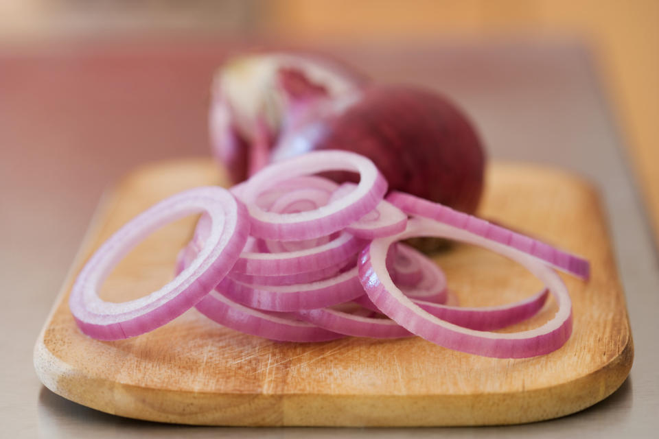 A red onion sliced.
