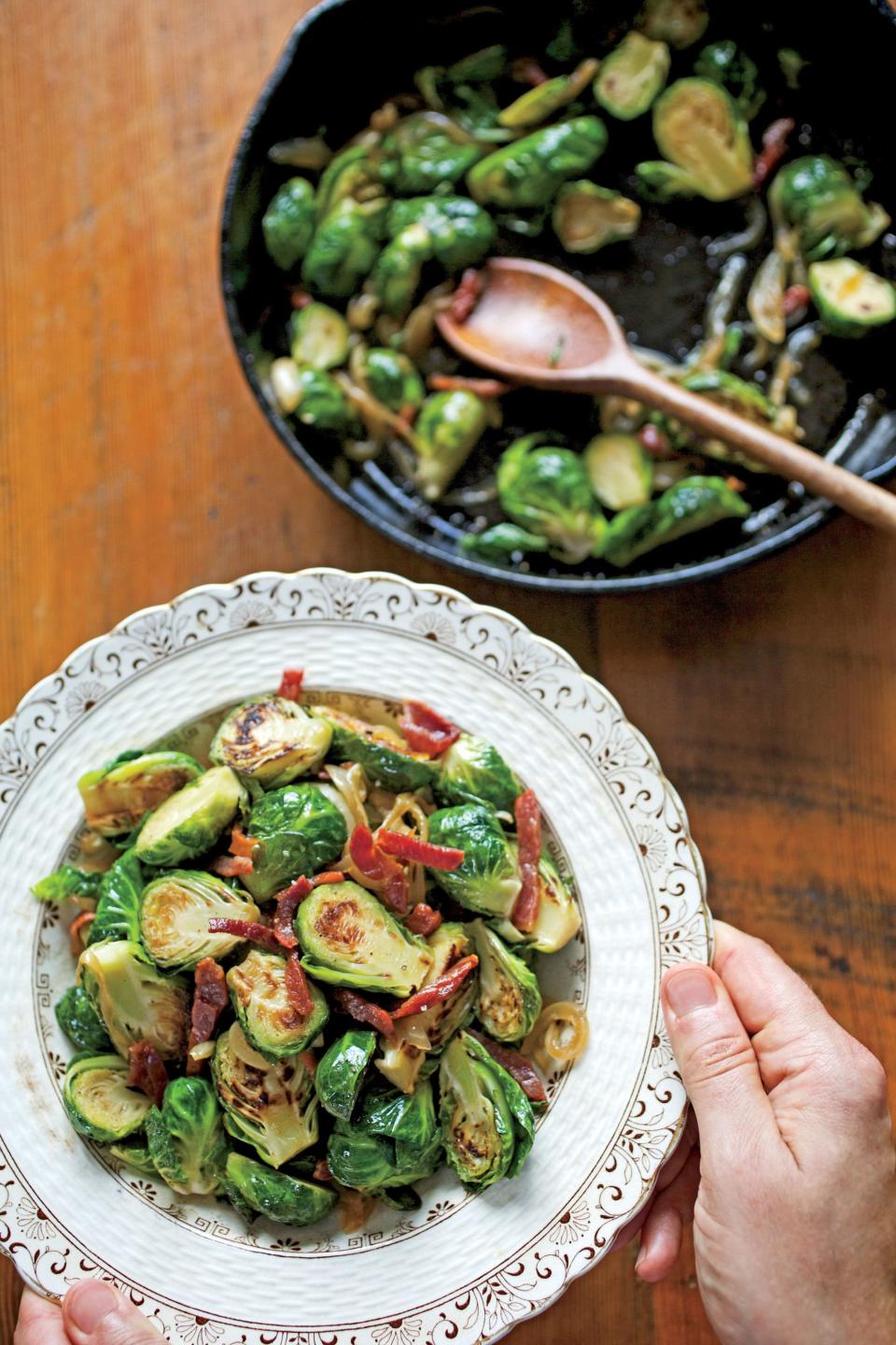 Brussels Sprouts with Ham and Caramelized Onions
