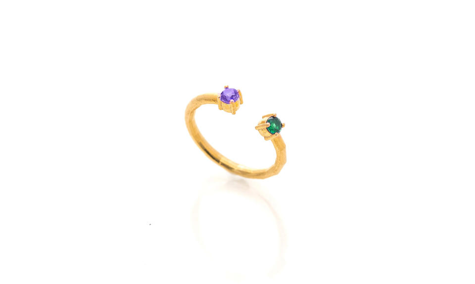 Radiant Open Ring in Emerald and Amethyst. (Photo: Honey Minx)