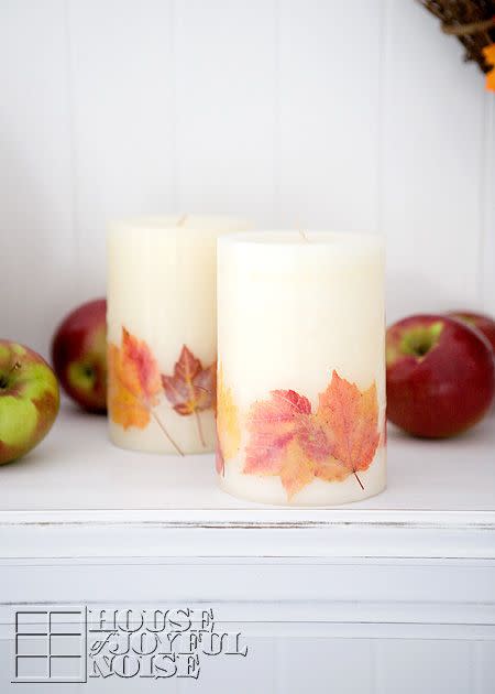 62) Fall Themed Candles Embedding Real Leaves