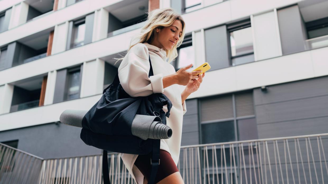  a photo of a woman walking  