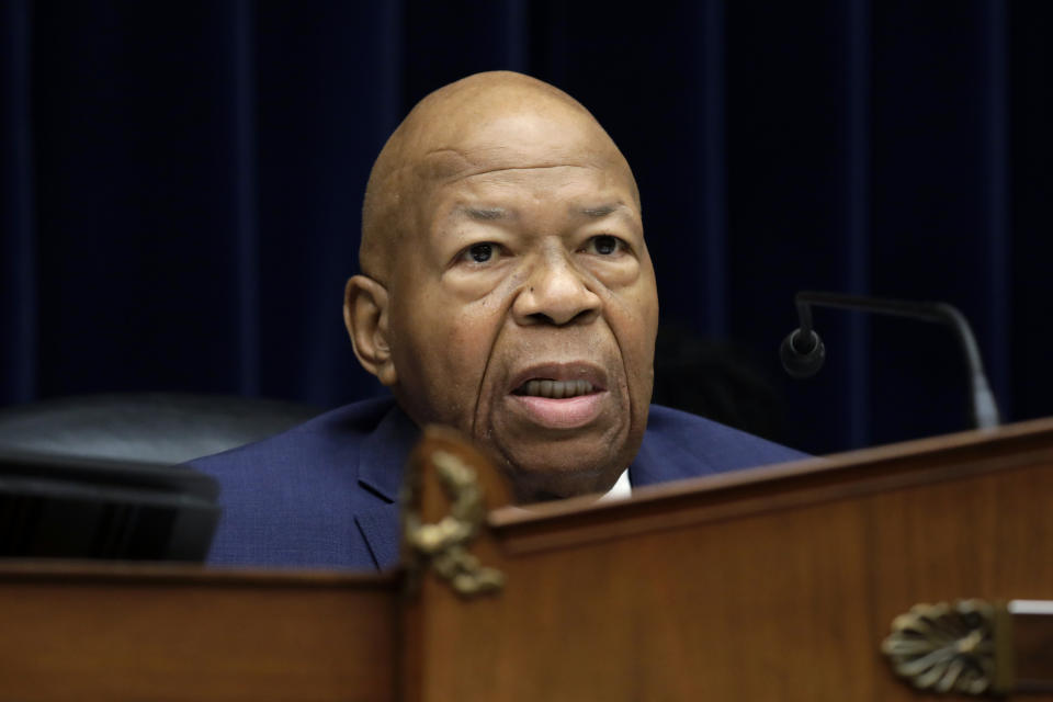 Chairman Elijah Cummings, D-Md., gives opening remarks before the House Oversight Committee hearing on family separation and detention centers, Friday, July 12, 2019 on Capitol Hill in Washington. (AP Photo/Pablo Martinez Monsivais)