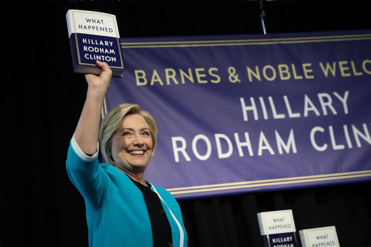 Ms Clinton released her book on the election race, titled ‘What Happened’, earlier this month: Getty
