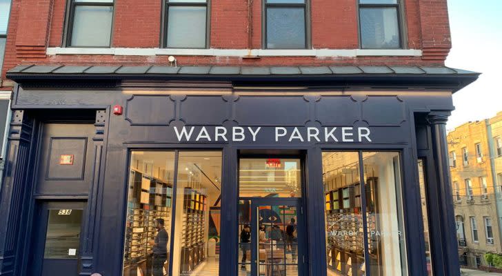 The front of a Warby Parker (WRBY) store in Hoboken, New Jersey.