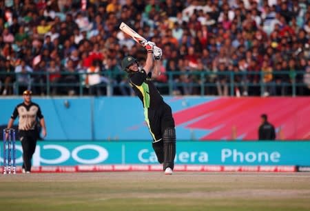 Cricket - Australia v New Zealand - World Twenty20 cricket tournament - Dharamsala, India, 18/03/2016. Australia's Mitchell Marsh plays a shot. REUTERS/Adnan Abidi