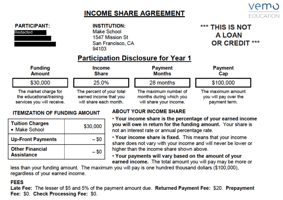 Sample income share agreement from court filing