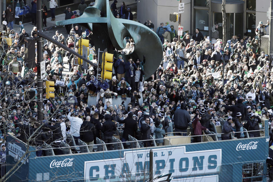 The Eagles and their fans celebrated their Super Bowl win Thursday. (AP Photo)