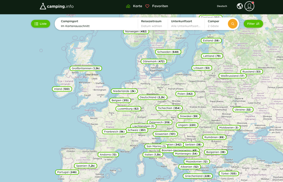 Alle freien Plätze auf einen Blick seht ihr mithilfe der Live-Karte von "camping.info". 