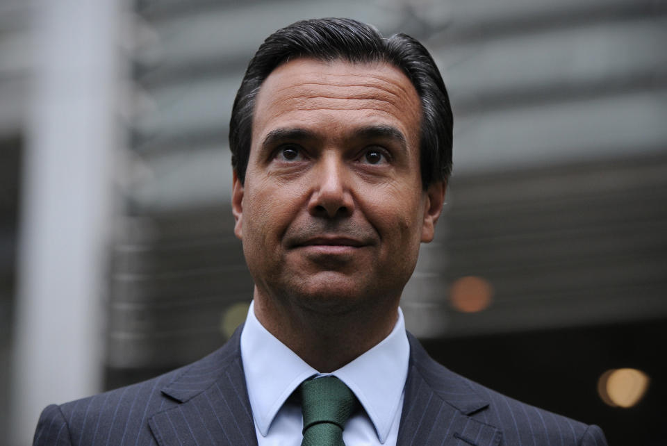 Lloyds Banking Group's chief executive Antonio Horta-Osorio poses for photographers outside the Lloyds Banking Group headquarters in central London, on January 9, 2012, on his first day back at work after a prolonged period of absence due to fatigue. AFP PHOTO/CARL COURT (Photo by CARL COURT / AFP) (Photo by CARL COURT/AFP via Getty Images)