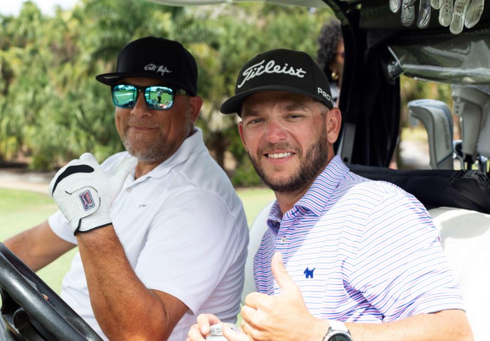John Gentile (left) and Matthew Oakvik were ready to golf during the Eighth Annual Rafe Cochran Golf Classic on April 29 at Trump International Golf Club in West Palm Beach
