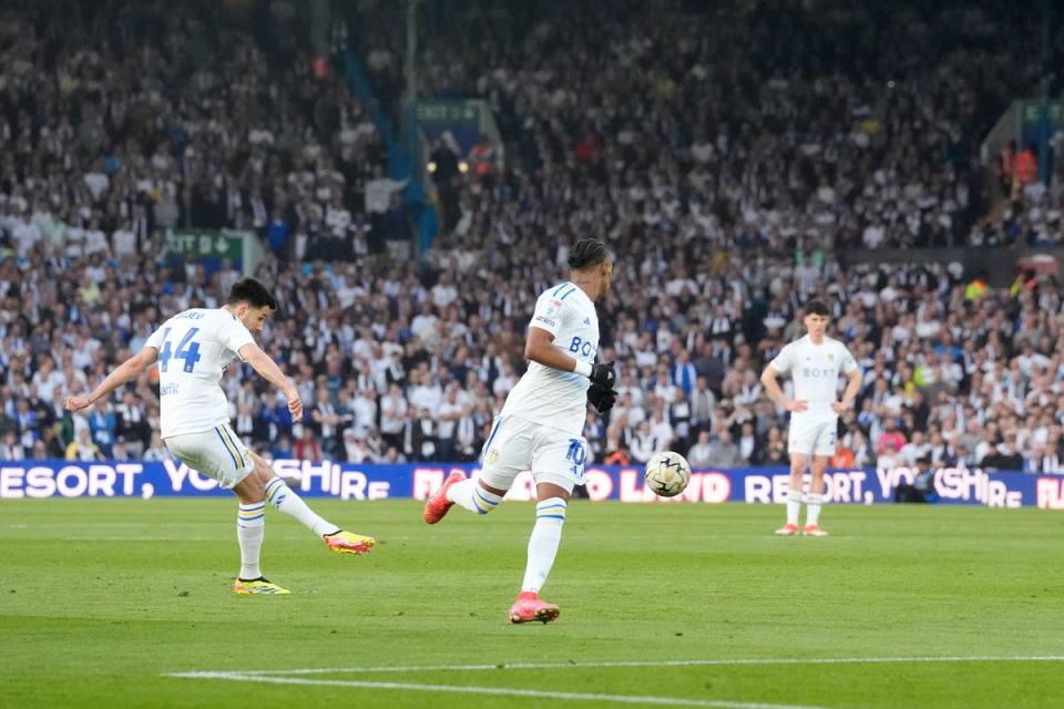 Ilia Gruev’s free kick opened the scoring and gave Leeds confidence to go on and win (Danny Lawson/PA Wire)