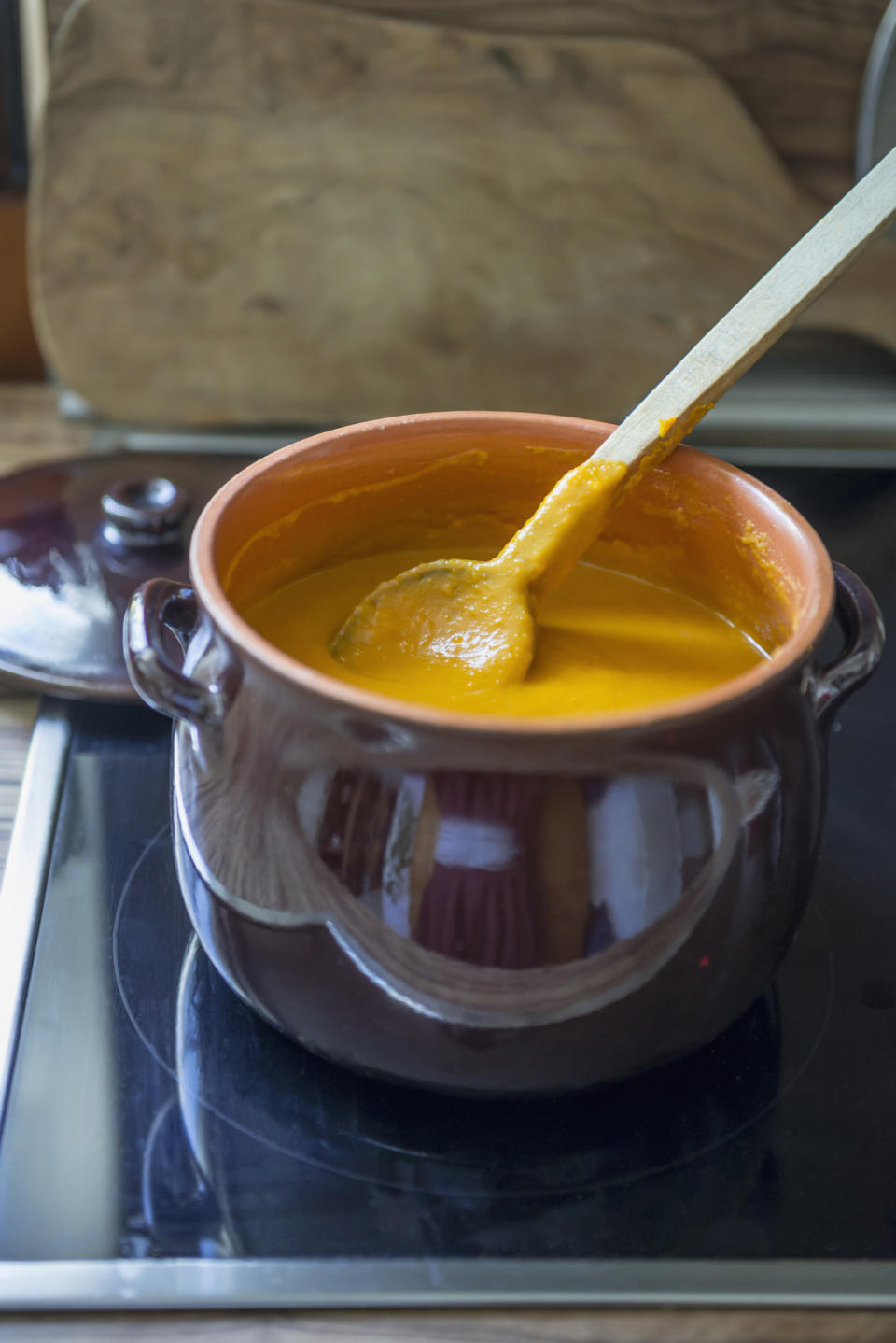 Pumpkin soup on the stove.