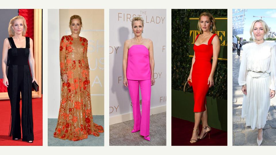 <p> <strong>There's an array of colours and elegant cuts among Gillian Anderson's best looks. The actress has become more confident with her fashion choices during her decades-long glittering on-screen career, and we have seen her step out - everywhere from Oscars parties to Netflix premieres - in head-turning ensembles worthy of the Hollywood star that she is.</strong> </p> <p> Anderson started her career on the stage in New York, before landing a leading role in the TV show The X-Files in the 1990s - for which she won an Emmy Award and a Golden Globe Award for her portrayal of Special Agent Dana Scully. She went on to win the same awards again for playing Margaret Thatcher in the series The Crown. </p> <p> The star - who has three children - has also appeared in several other small-screen hits, including Sex Education, The Fall and The First Lady, as well as the BBC adaptations of Bleak House and Great Expectations. Similarly, she has big-screen credits, including two The X-Files films and The Last King Of Scotland, and has performed in critically acclaimed theatre productions such as A Streetcar Named Desire. </p> <p> In numerous red carpet appearances over the years, Anderson has shown off her bold sense of style - and these are the looks we'll never forget. </p>