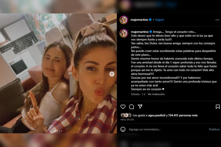 Majo Martino le dedicó sentidas palabras a Silvina Luna (Captura Instagram @majomartino)