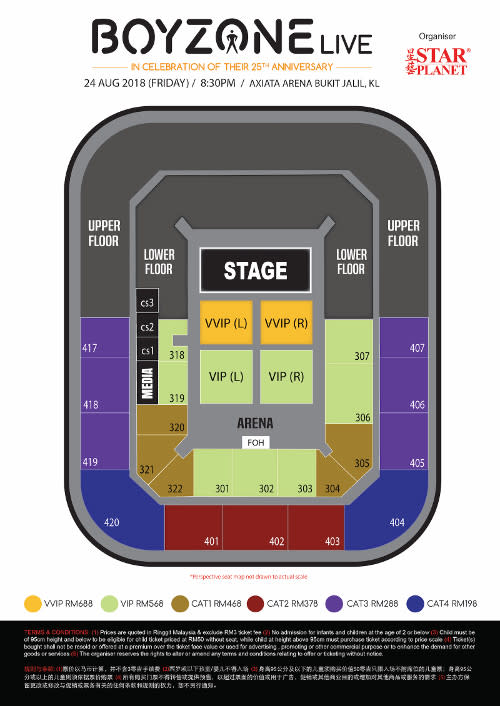 The seating plan for Boyzone's concert in Malaysia.