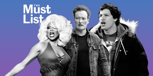 <p>MTV; HBO; NBCUniversal via Getty Images</p> 'The Must List' for April 19: RuPaul, Conan O'Brien, and Andy Samberg