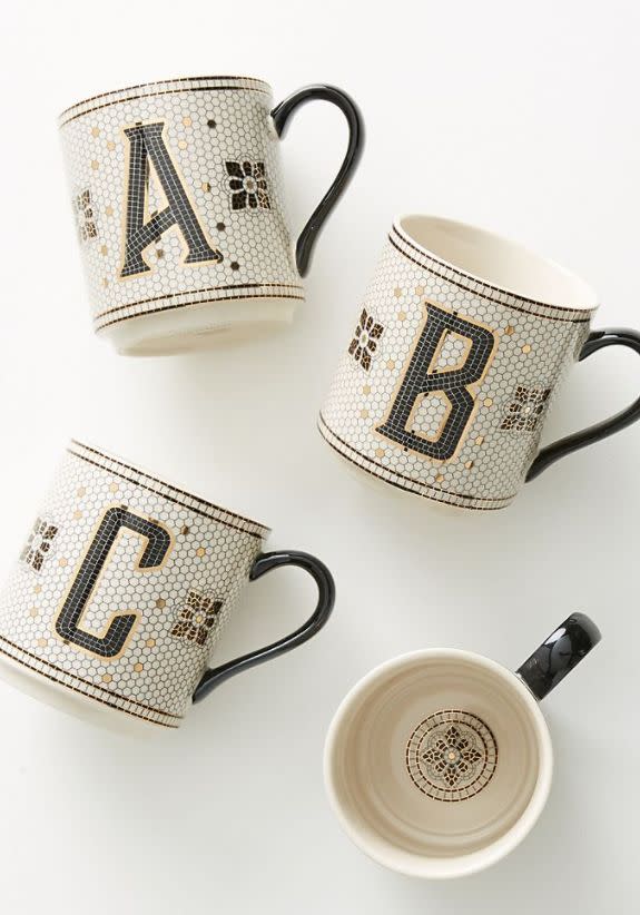 Find this <a href="https://fave.co/37GA1Xi" target="_blank" rel="noopener noreferrer">Tiled Margot Monogram Mug for $12</a> at Anthropologie.