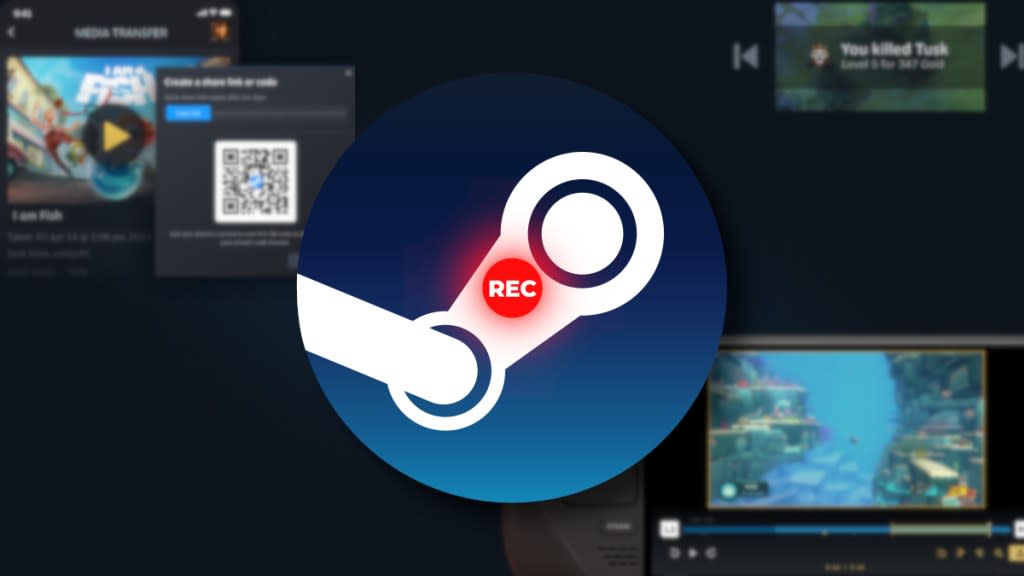 The blue Steam logo with a red Record button in the center.