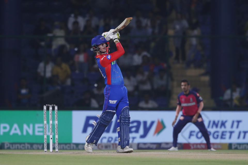 DELHI, INDIA - MAY 7: Jake Fraser-McGurk of Delhi Capitals plays a shot during the 2024 Indian Premier League match between Delhi Capitals and Rajasthan Royals at on May 7, 2024 in Delhi, India. (Photo by Pankaj Nangia/Getty Images)