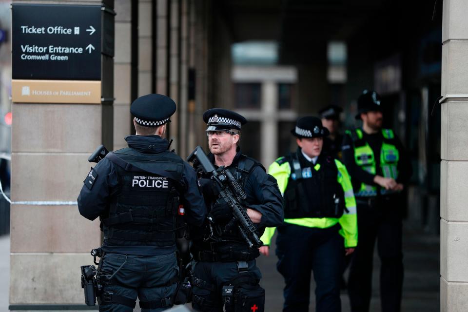 British police secure the area near the Houses of Parliament in London on March 23, 2017, after a terrorist attack.