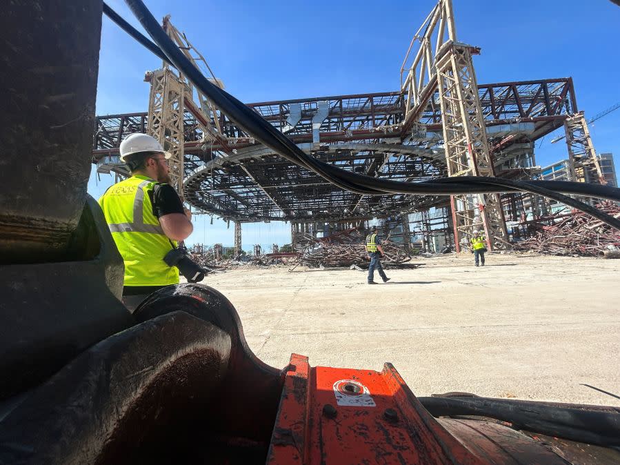 Construction site at the Frank Erwin Center in Austin on April 12, 2024. The arena is being demolished and the location will house UT Dell Medical Center expansion. (KXAN Photo/Frank Martinez)