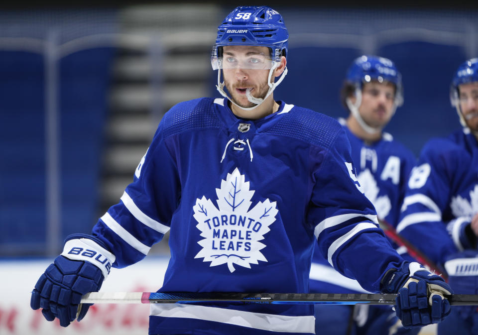 Michael Bunting #58 of the Toronto Maple Leafs is a top waiver wire pick for this week.