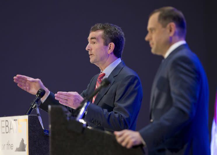 Democratic gubernatorial candidates Lt. Gov. Ralph Northam, left, and former congressman Tom Perriello, right, at a debate in Richmond, Va., May 9, 2017. (Photo: Steve Helber/AP)