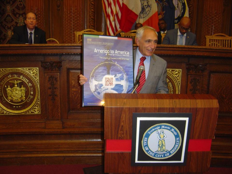 Sciame speaking at the Italian-American Heritage & Culture Month celebration at Brooklyn Borough Hall in 2012. Joseph M. Calisi