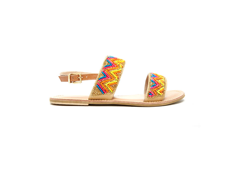 <p>Miss KG Flat Sandals, $70, <a rel="nofollow noopener" href="http://www.kurtgeiger.us/roxanne-multi-coloured-leather-36-miss-kg-shoe.html" target="_blank" data-ylk="slk:kurtgeiger.com;elm:context_link;itc:0;sec:content-canvas" class="link ">kurtgeiger.com</a></p>